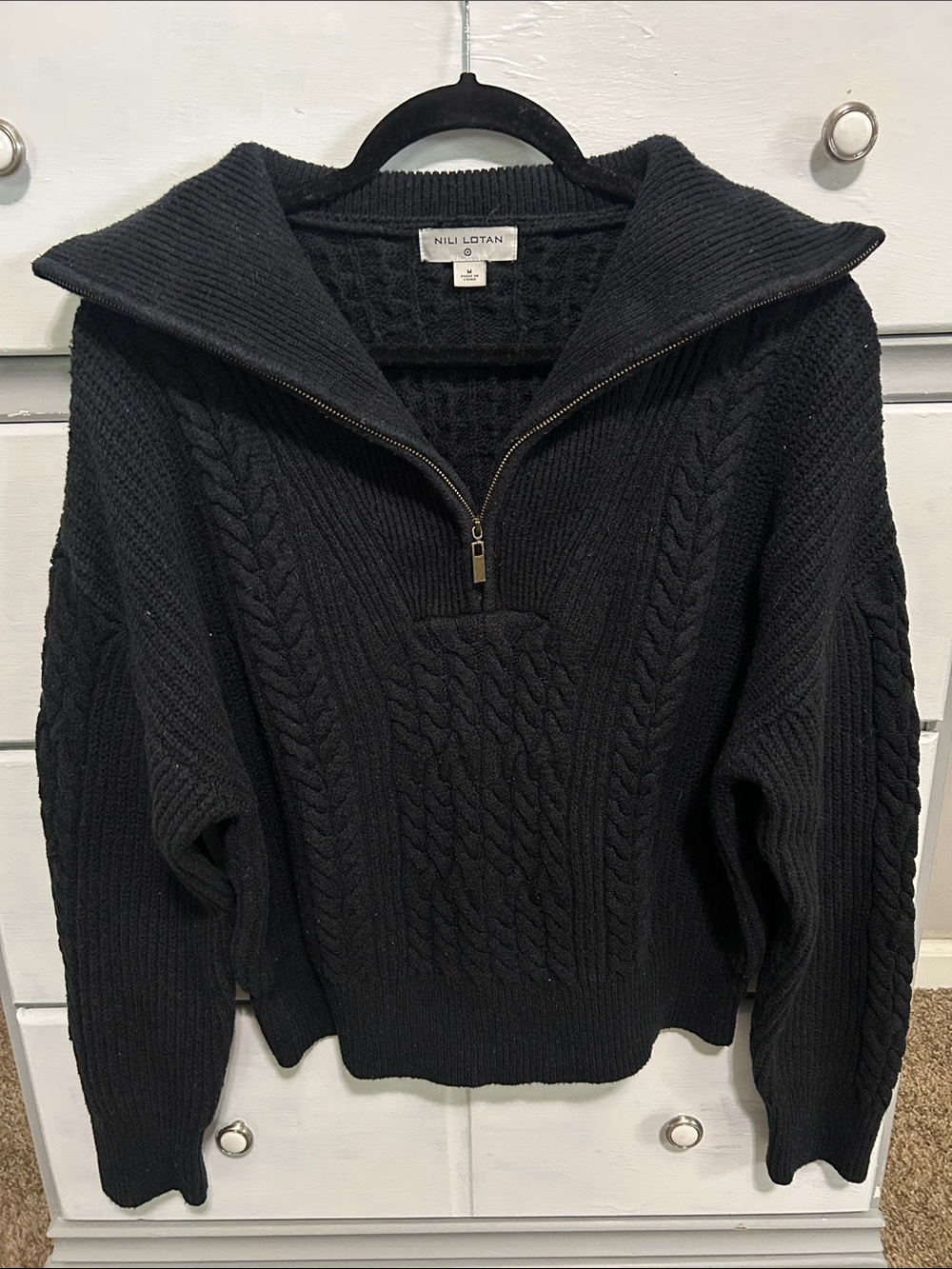 Nili Lotan Women’s Navy Cable-Knit Half-Zip Pullover